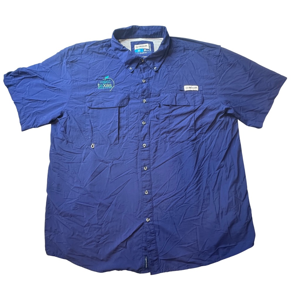 Magellan Fishing Shirt Men 2XL Blue Laguna Madre Relaxed Fit Short Sleeve Button